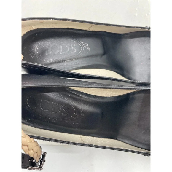 TOD'S Womens size US 7 Black Leather Platform Wedge Shoes Strap EU 37 Dust Bag - Picture 16 of 16